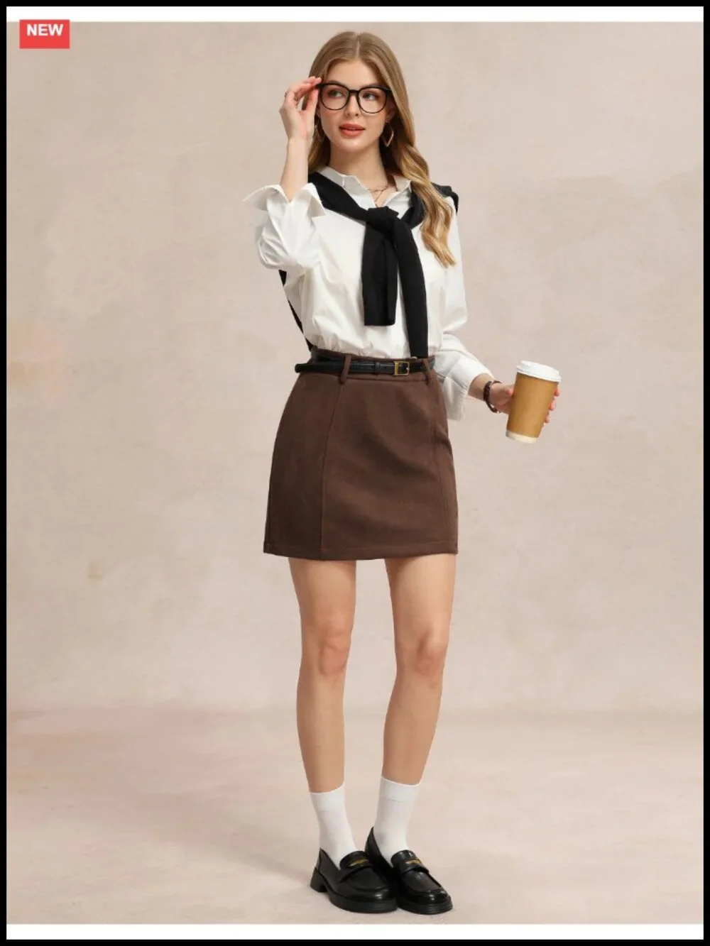 Faux Suede High Waisted A-Line Skort with Pockets | Anti-Exposure Built-in